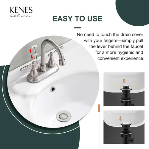 Miniatura 4 de KENES Conjunto de tapón de drenaje para lavabo de baño con varilla de elevación, drenaje de lavabo de níquel cepillado con desbordamiento, conjunto