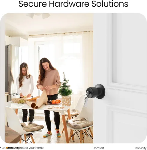 Miniatura 9 de HOSOM - Paquete de 1 perilla de puerta con cerradura y llave, perillas de puerta exterior color negro mate para dormitorio y baño, perilla de puerta