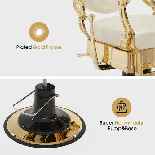 Miniatura 8 de BarberPub Silla de peluquero resistente para hombres con reposacabezas, sillas reclinables hidráulicas de metal antiguo multiusos, equipo de Blanco