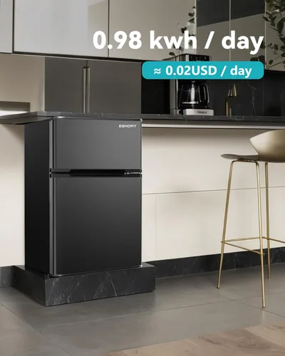 Miniatura 8 de EUHOMY - Refrigerador miniatura con congelador, 3.2 pies cúbicos, refrigerador miniatura con congelador, refrigerador de dormitorio con 2 puertas