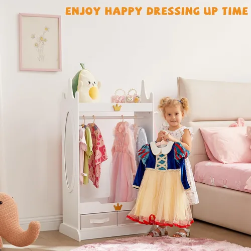 Miniatura 5 de Almacenamiento de disfraces para niños con espejo, armario para niños con cajones de tela no tejida, armario abierto para disfraces con barra