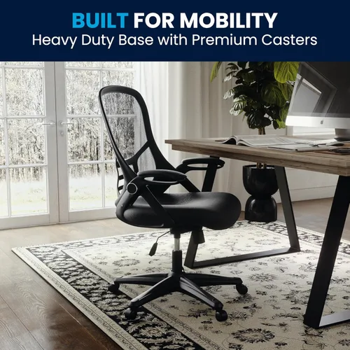 Miniatura 6 de Flash Furniture Porter - Silla de oficina giratoria ergonómica de malla negra con marco negro y brazos abatibles