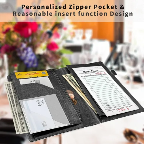 Miniatura 7 de Server Book,Waitress Book,5x9 Inch Server Books for Waitress & Waiter, Cute PU Leather Serving Book Guest Check Presenters Organizer with Zipper