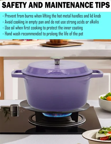 Miniatura 6 de Horno holandés de hierro fundido de 4.2 cuartos de galón con tapa, interior antiadherente esmaltado, apto para horno hasta 500 °F, compatible