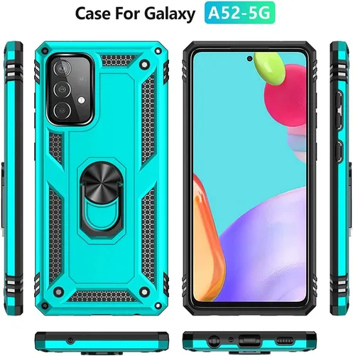 Miniatura 5 de Funda para Samsung A52, Galaxy A52 con protector de pantalla HD, soporte de anillo de grado militar, soporte de coche de 15 pies, probada a prueba