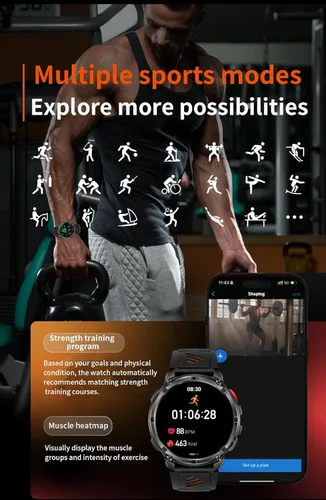 Miniatura 8 de Relojes inteligentes múltiples modos deportivos para hombres con linterna, reloj inteligente para Android y iPhone, pantalla táctil HD de 1.7 Negro