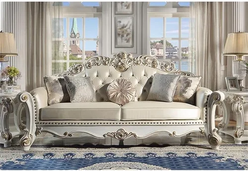 Miniatura 2 de Acme Vendome Sofá con 5 Almohadas en PU Champagne y Acabado Perla Antigua