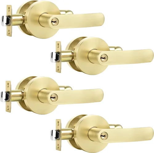 Miniatura 12 de Leydebong Paquete de 10 manijas de puerta de entrada de color dorado claro (con llave similar), perillas de puerta interior resistentes, cerraduras
