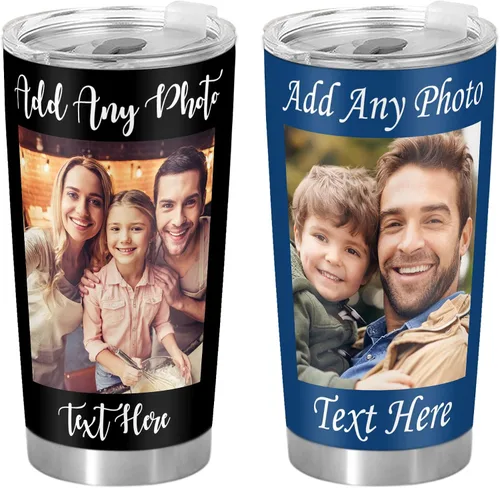 Miniatura 8 de Vaso de fotos personalizado con asa para papá, mamá, familias, taza de viaje de acero inoxidable con impresión de doble cara aislada, imagen