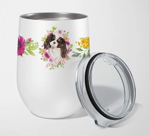 Miniatura 99 de Caroline's Treasures CK4110TBL12 Afghan Hound Pink Flowers - Vaso de vino aislado de acero inoxidable de 12 onzas con tapa, bonita taza de viaje