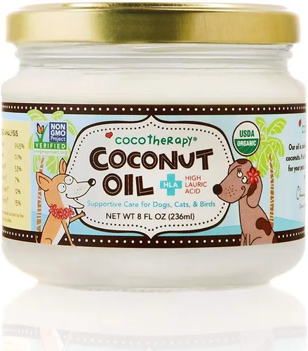 CocoTherapy Aceite de coco virgen orgánico, 8 onzas, suplemento natural para la digestión e inmunidad del pelaje de la piel del perro