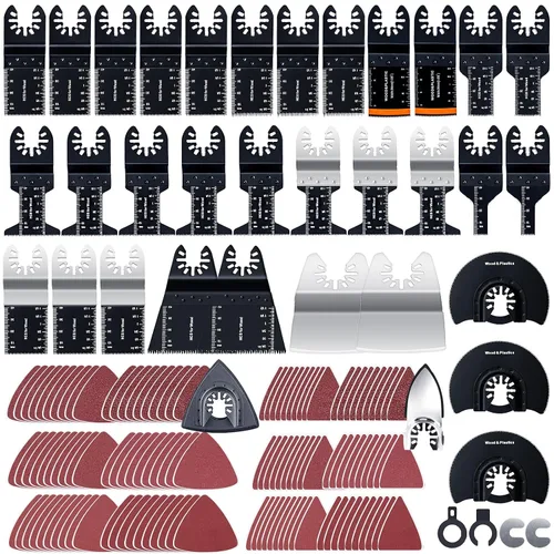 Miniatura 9 de CONNOO Paquete de 120 hojas de sierra oscilantes, cuchillas oscilantes multiherramienta para madera y plástico, dientes largos japoneses, kits