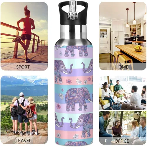 Miniatura 5 de Elephants Insulated Stainless Steel Water Bottle with Straw 20 Oz Leakproof Water Bottles, BPA-Free Sports Water Bottle with Straw