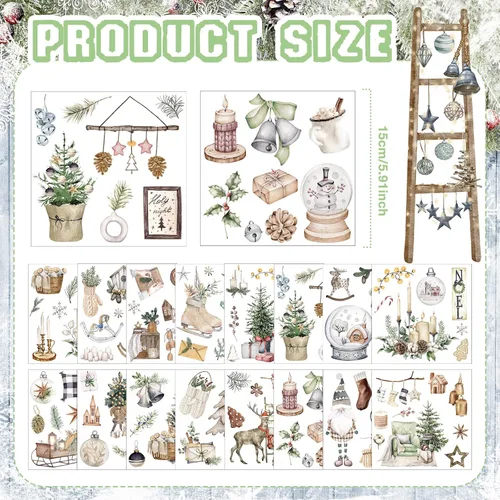Miniatura 3 de SATINIOR 16 hojas rústicas de invierno para manualidades y muebles, calcomanías de gnomo de muñeco de nieve, renos, calcomanías para álbumes