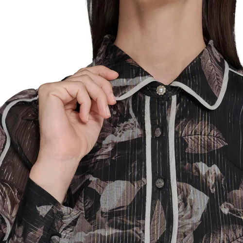 Miniatura 5 de Karl Lagerfeld Vestido camisero de gasa arrugado estampado de manga larga para mujer