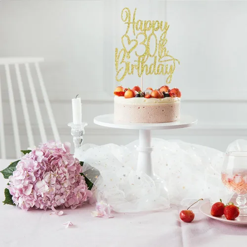 Miniatura 6 de Decoración para Pastel con Purpurina Dorada Feliz Cumpleaños 30 - Decoración para Pastel Brindemos por 30 Años, Decoración de Pastel 30 y Fabulosa