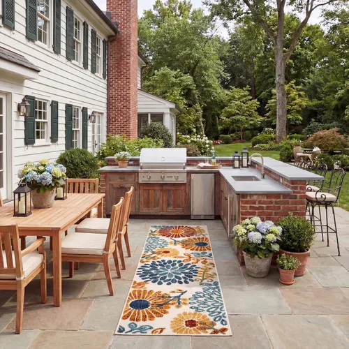 SAFAVIEH Alfombra Lavable para Exteriores Colección Cabana - Pasillo de 2' x 10', Crema y Rojo, No Desprende Pelusa y Fácil de Limpiar, Ideal para