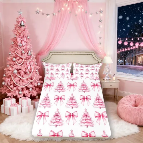 Miniatura 52 de Sábana bajera con lazo azul tamaño individual, juego de ropa de cama de princesa con cerezas, estrellas y flores margaritas de dibujos animados