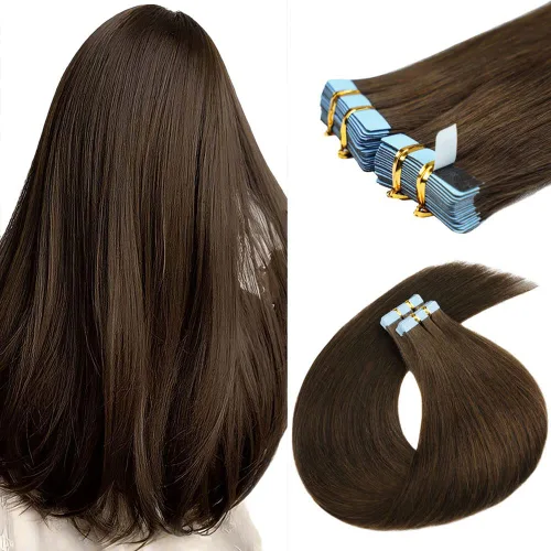 Miniatura 13 de Extensiones de cabello humano adhesivas de 16 pulgadas, extensiones de cabello humano lacio invisible para mujeres, 20 unidades por 1.76 oz