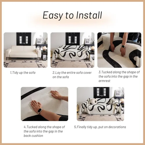 Miniatura 6 de MYSKY HOME - Funda de sofá bohemia supersuave para sofá de 2 a 3 plazas, funda de sofá de jacquard negro, para sofá biplaza y futón, funda para sofá