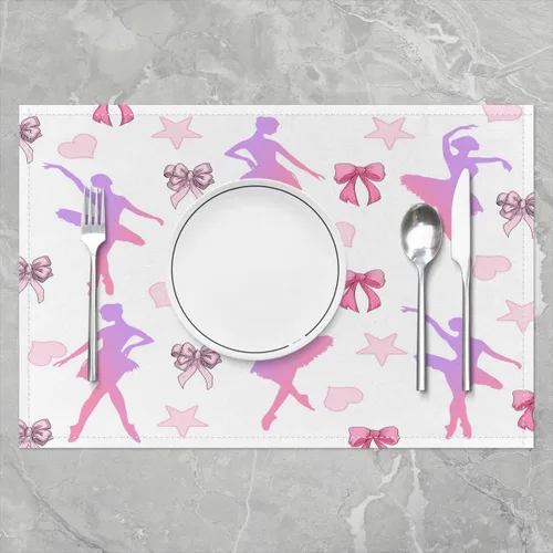 Miniatura 2 de Juego de 4 manteles individuales de ballet para niñas, de 12 x 18 pulgadas, manteles individuales de bailarina femenina para mesa de comedor