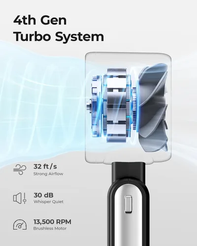 Miniatura 4 de Ventilador Portátil de Mano Turbo - 5 Velocidades Alta Velocidad 4000mAh Mini Ventilador de Mano Personal Recargable Sopla Aire Frío, Operado por