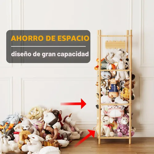 Miniatura 3 de SpaceAid Organizador de almacenamiento de animales de peluche, soporte de almacenamiento de juguetes de zoológico de animales de madera, jaula