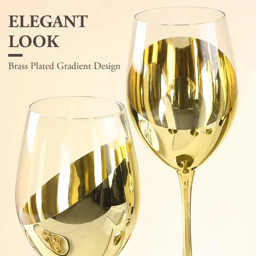 Miniatura 2 de MyGift Juego de 4 copas de vino de latón moderno con tallo largo para vino blanco o tinto con elegante diseño angular Latón (juego de 4)