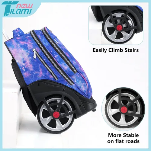 Miniatura 90 de NEW TILAMI Mochila con ruedas de 19 pulgadas con bolsa de almuerzo para niñas y niños, mochila para laptop con ruedas, bolsa de mano duradera