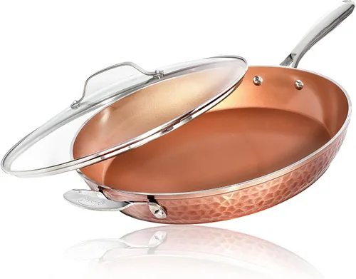 Miniatura 2 de GOTHAM STEEL Hammered Copper Collection – Sartén antiadherente de 10 pulgadas con tapa, olla multiusos para pasta de 5 cuartos de galón con tapa
