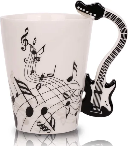 Taza de guitarra de 12.9 onzas, nota musical, té, café, leche, taza de música de cerámica, regalos para guitarristas, músicos, regalo para mujeres,