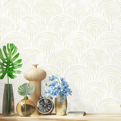 Miniatura 8 de Papel tapiz neutro para despegar y pegar, papel de contacto bohemio, geométrico, autoadhesivo, extraíble, para dormitorio, baño, cubículo, beige