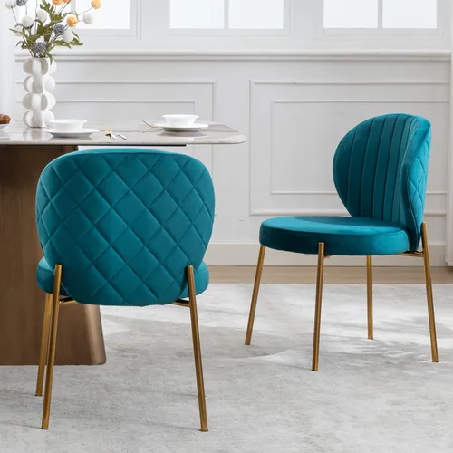 Miniatura 7 de DAGONHIL Juego de 2 sillas de comedor, sillas de terciopelo, modernas sillas tapizadas de mediados de siglo con patas de metal dorado para cocina