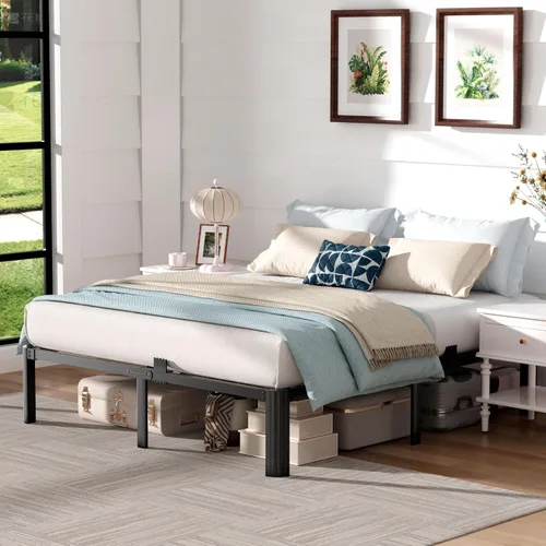 Miniatura 2 de Base de cama individual de 14 pulgadas, 3500 libras, plataforma de metal resistente sin ruido con retenedores de tapones de colchón, compatible