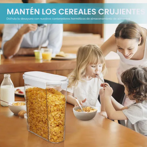 Miniatura 6 de Vtopmart Juego de recipientes para cereales, 3 recipientes herméticos de almacenamiento de alimentos con tapas abatibles, dispensador organizador