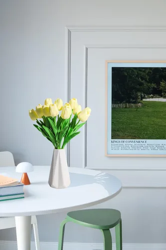 Miniatura 7 de SITUMEIZI 15 tulipanes falsos flores artificiales de tacto real beige de 14 pulgadas flor de poliuretano para decoración del hogar, cocina