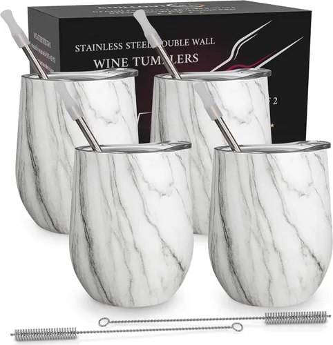 Miniatura 38 de CHILLOUT LIFE Vasos Térmicos de Vino de Acero Inoxidable de 12 oz Paquete de 2 - Vasos de Vino con Aislamiento al Vacío de Doble Pared con Tapas