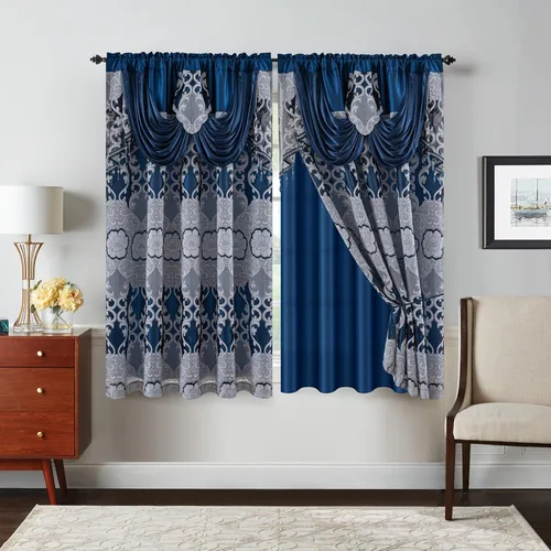 Miniatura 21 de Petrichor Cortinas de gasa jacquard transparente borgoña (54 pulgadas de ancho x 63 pulgadas de largo), 2 paneles con cenefa adjunta, diseño floral