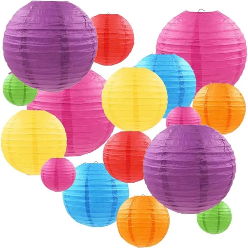 Miniatura 14 de 10 linternas de papel blanco para decoración de fiesta, 16 pulgadas, grandes, de papel redondo chino, para colgar, linternas gigantes
