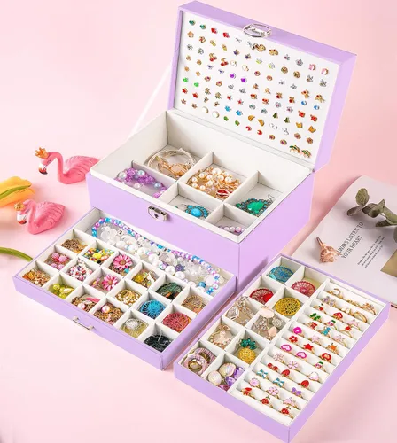 Miniatura 172 de Joyero de pendientes para mujeres y niñas, organizador de aretes de 5 capas, caja organizadora de joyas blanca con candado, collares y aretes
