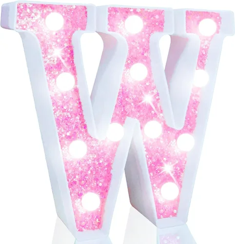 Miniatura 26 de Pooqla Luces de números de marquesina, números de luz rosa para niñas de 10.º cumpleaños, funciona con pilas, luz nocturna de número con purpurina