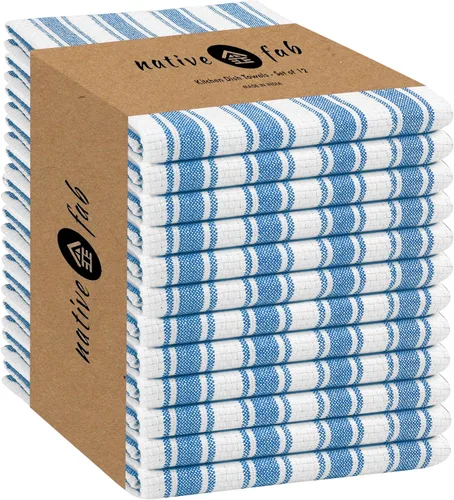 Miniatura 13 de Native Fab Toallas de Cocina a Rayas - 100% Algodón - Paquete de 12 - 16"x26" - Paños de Té a Rayas con Tejido de Cesta, Paños de Cocina para Secar