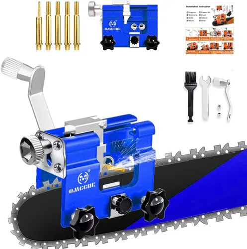 Miniatura 14 de Kit de plantilla de afilador de motosierra, herramienta de afilado de motosierra portátil con 3 piedras de moler y cepillo de limpieza, afilador
