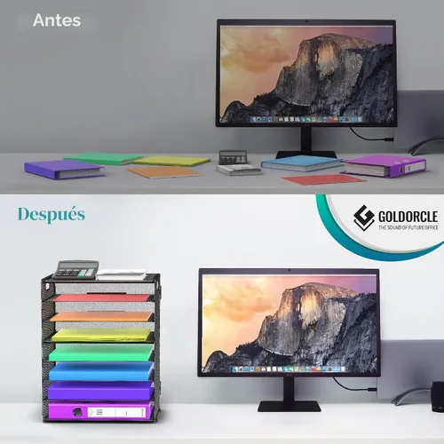 Miniatura 5 de Organizador de bandejas de papel de 8 niveles con asas, organizador de archivos de escritorio de malla para oficina, escuela, escritorio