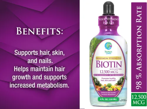 Miniatura 5 de Gotas Líquidas de Biotina de Fuerza Máxima con 12,500 MCG – Las Mejores Vitaminas para el Crecimiento Rápido del Cabello, Reducción de la Pérdida