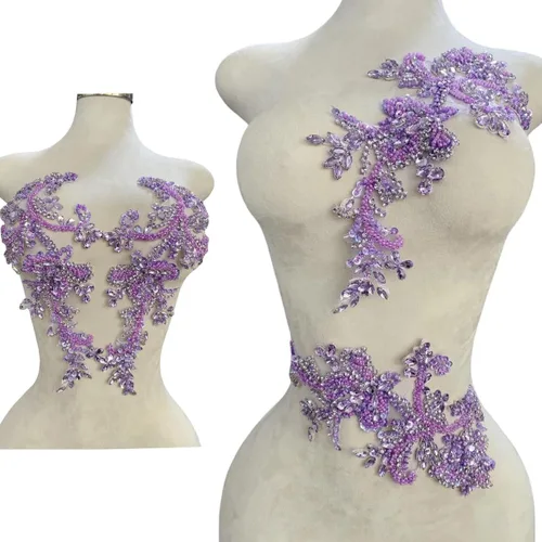 Miniatura 17 de Parches de apliques de encaje brillantes hechos a mano con cuentas de costura, lentejuelas y accesorios para vestido de novia, un par/bolsa Plata