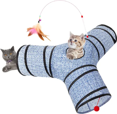 Miniatura 34 de Tempcore Túnel para gatos con tubo de juguete, túneles plegables de 3 vías para gatos, túneles para mascotas aburridas con agujero y pelota, juguete