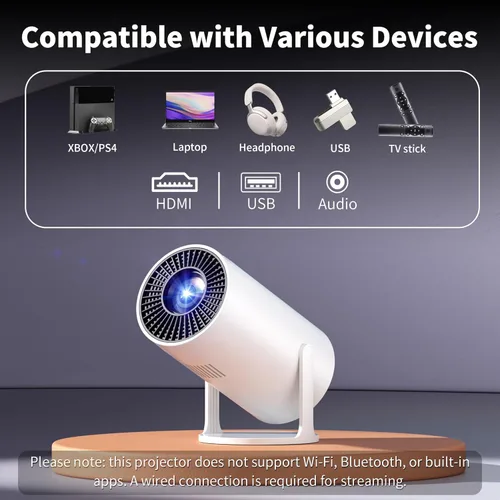 Miniatura 4 de Mini proyector portátil compatible con 4K, proyector pequeño Full HD 1080P con soporte giratorio de 270°, proyector de película compatible con TV