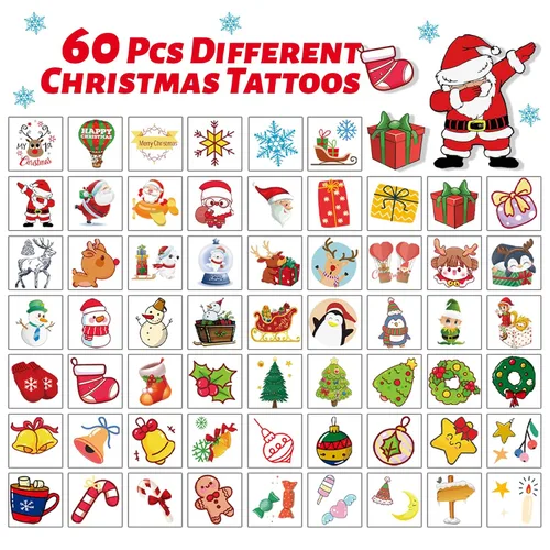 Miniatura 5 de 240 tatuajes temporales de Navidad para niños, calcomanías de tatuajes impermeables de seguridad a granel, rellenos de calcetines, la mejor opción