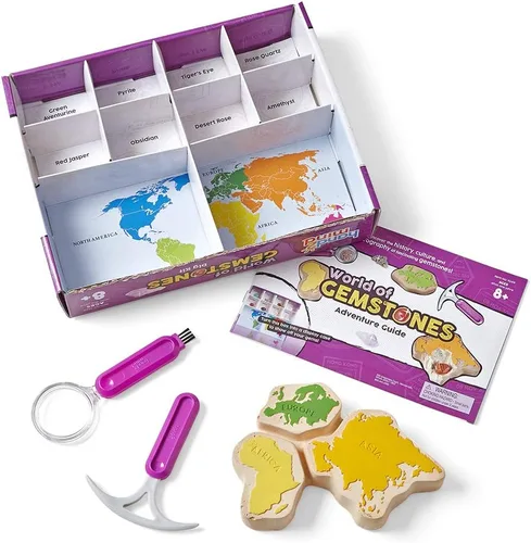 Miniatura 6 de hand2mind World of Gemstones Dig Kit, 8 piedras preciosas reales para descubrir, estuche de exhibición de piedras preciosas, kit de excavación